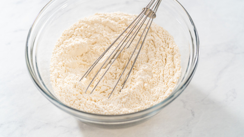 Mixing bowl of dry cake mix