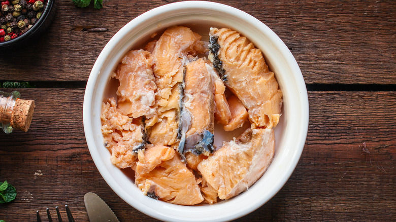 Canned salmon in a bowl