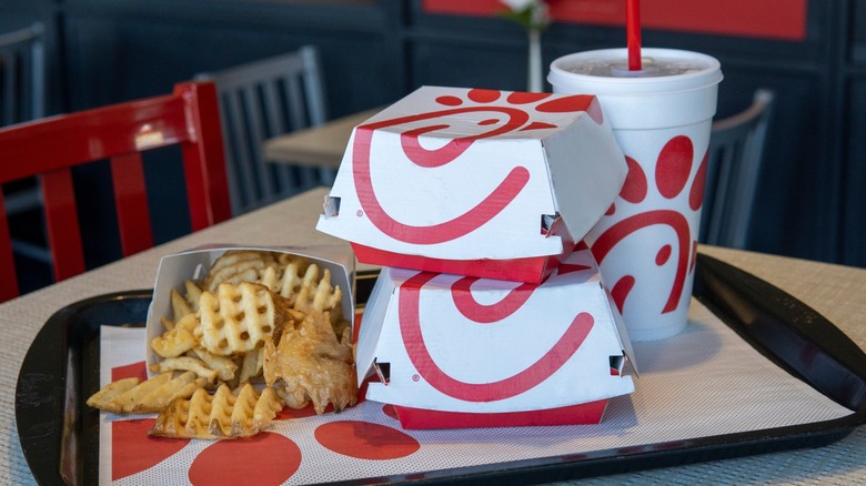 A Chick-fil-A meal on a tray