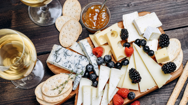 charcuterie board with wine