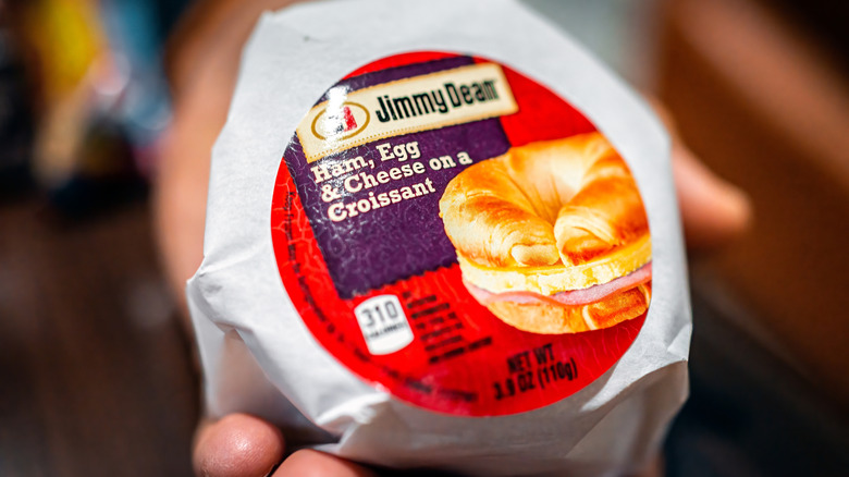 Jimmy Dean breakfast sandwich wrapped up with a sticker