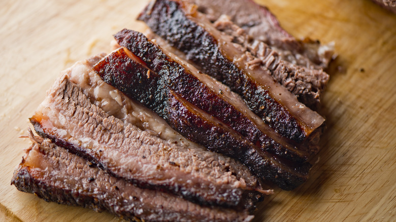 Sliced, smoked brisket