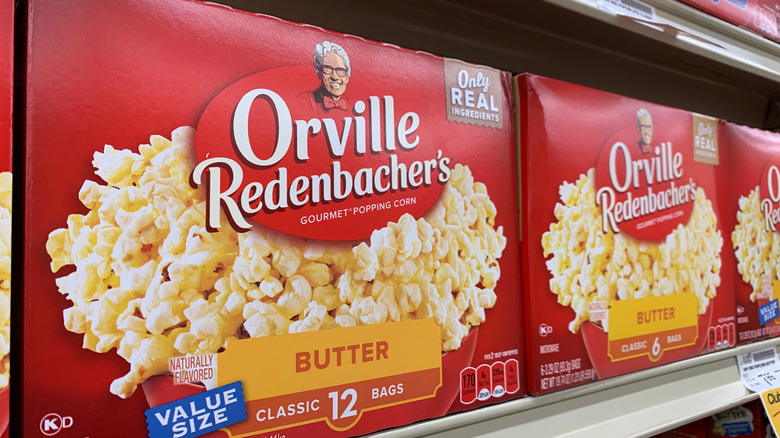 Orville Redenbacher popcorn on shelf