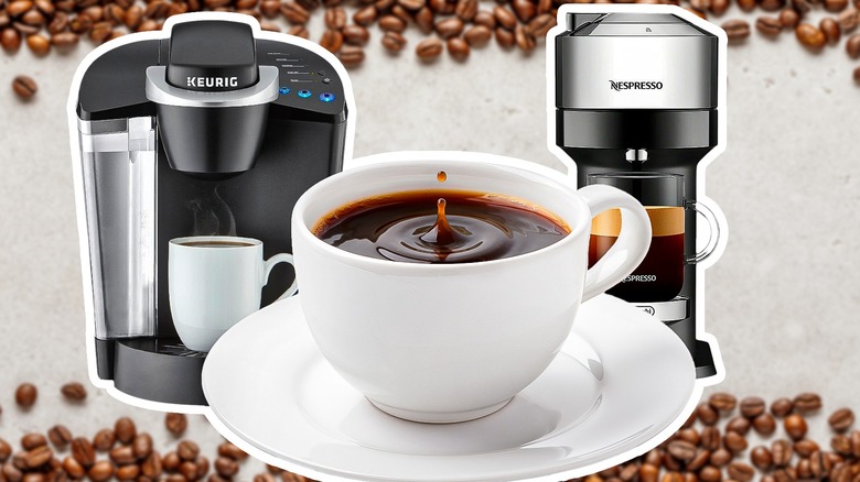 keurig and nespresso machines with cup of coffee
