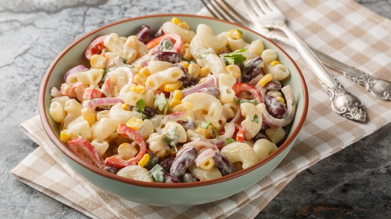 macaroni salad on a placemat