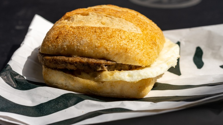 Close-up of Starbucks breakfast sandwich