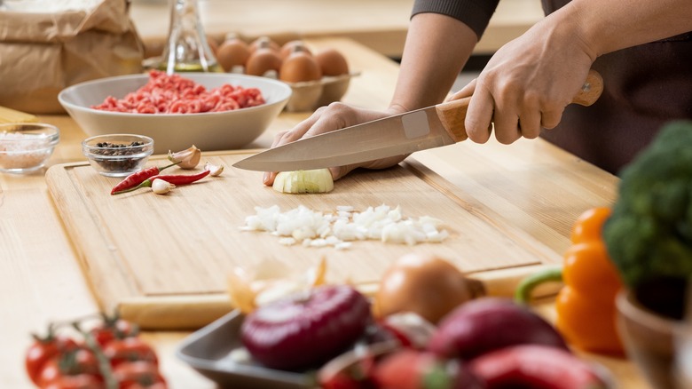 Onion being chopped