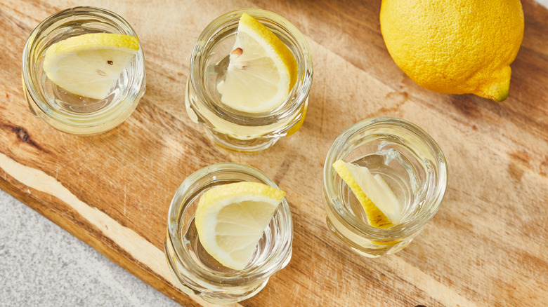 chocolate cake shots with lemon