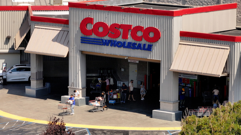 Aerial view of the exterior of a Costco store