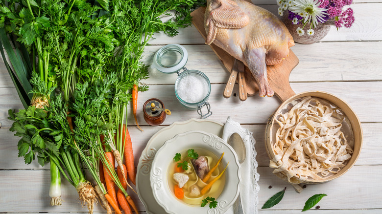 various ingredients for chicken soup