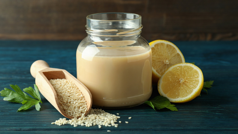 jar of tahini and ingredients