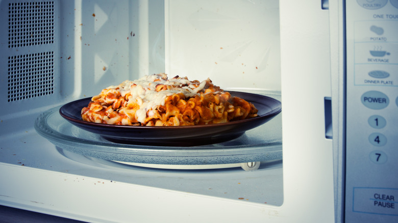 plate of pasta in microwave