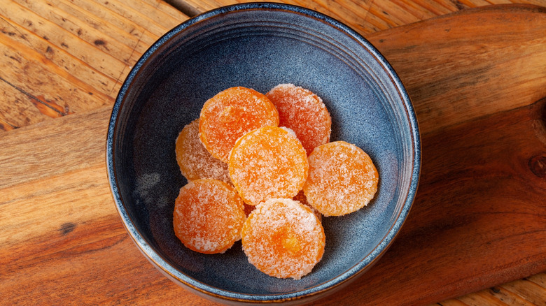cured egg yolks in a bowl