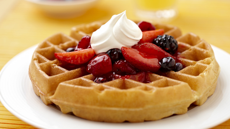 Waffle with dollop of cream