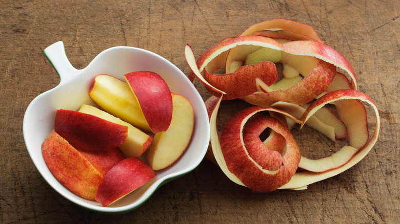 sliced apples and excess peels