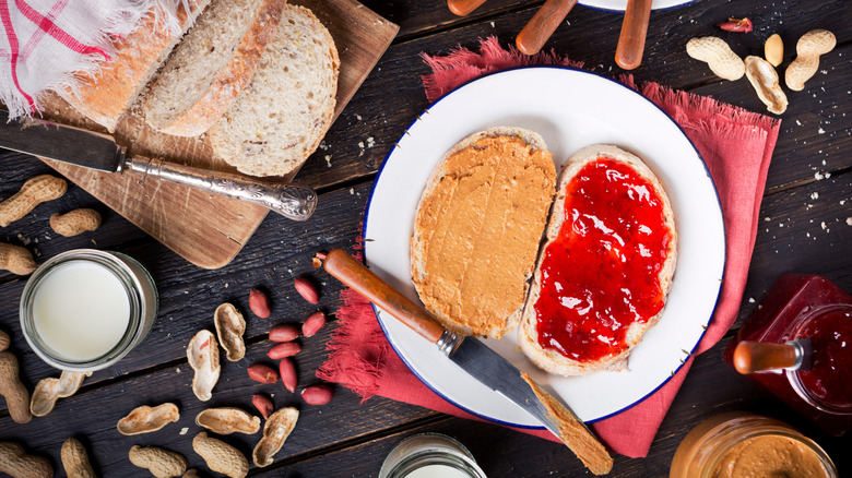 Ingredients for a peanut butter & jelly sandwich