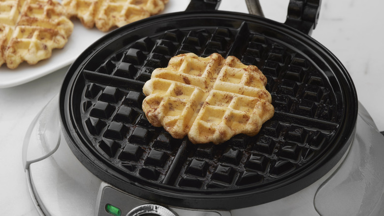 A waffle on a waffle maker