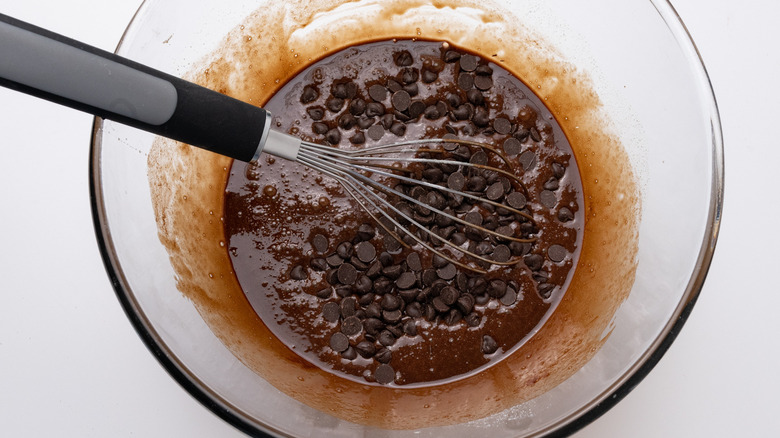 mixing bowl with chocolate batter