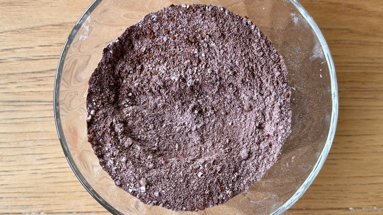 Dry ingredients for brownie batter in bowl