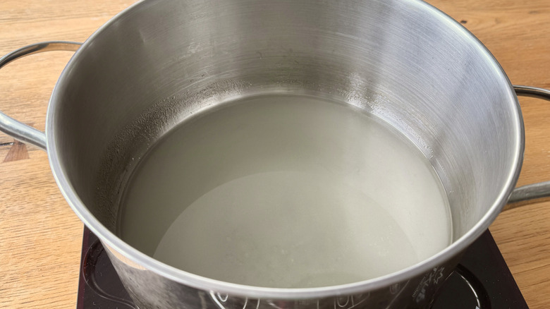 cloudy water in large pot