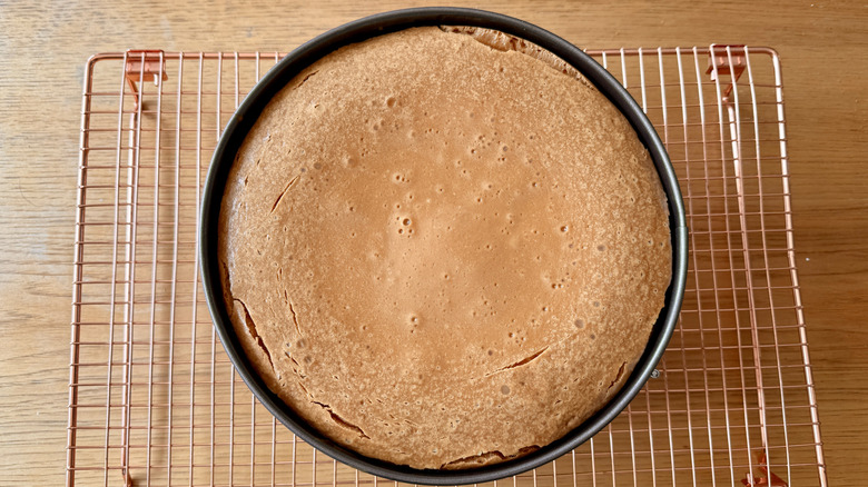 baked cheesecake on wire rack