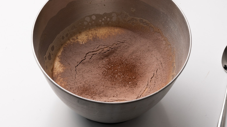 mixing chocolate cake batter