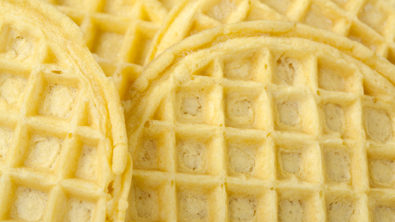 close up of frozen waffles