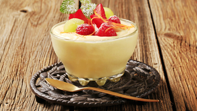 bowl of pudding with fresh fruit