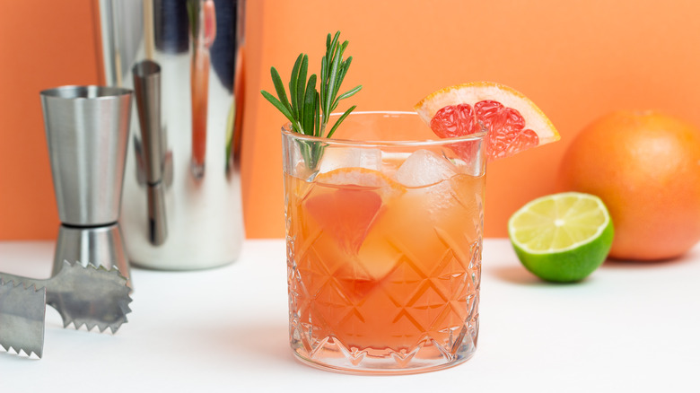 Paloma cocktail with grapefruit garnish