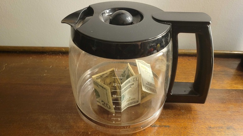 Money inside a carafe