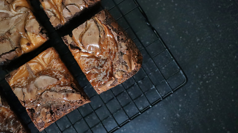 Brownies drizzled with caramel sauce