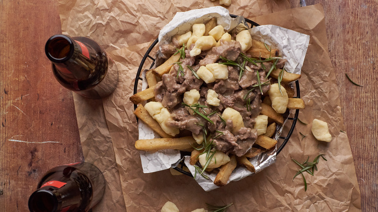 duck poutine with beers