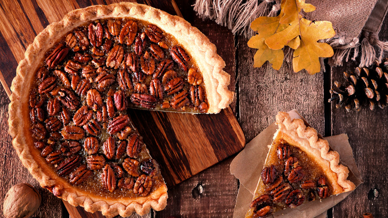 Pecan pie sliced and ready