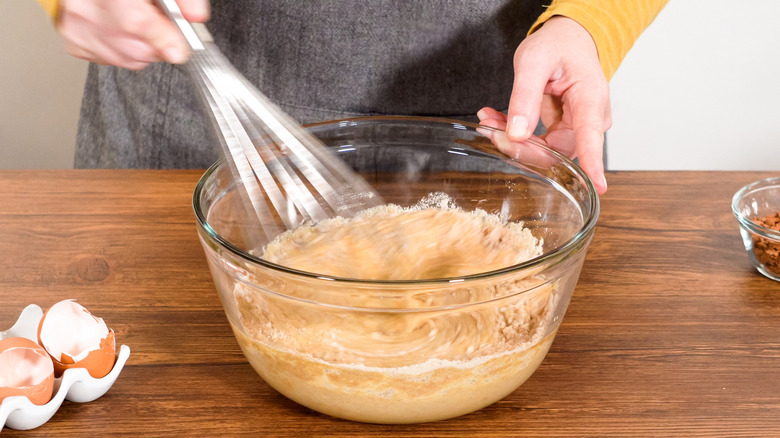 Mixing cake ingredients in bowl