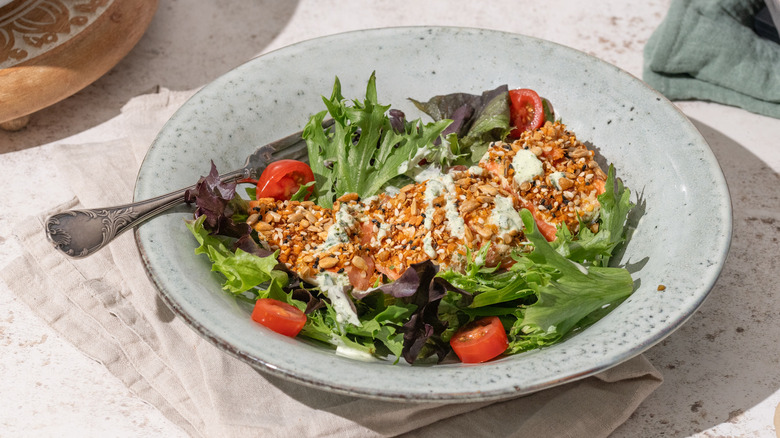 dukkah-crusted trout with lemon yogurt