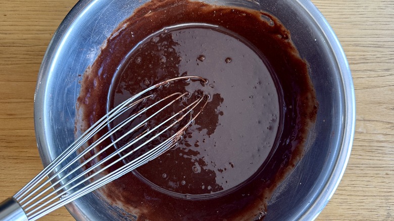 Chocolate cupcake batter being mixed