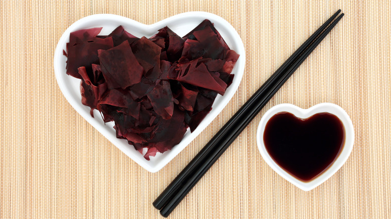 red seaweed in heart shaped bowl