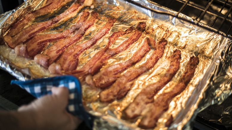 bacon coming out of oven