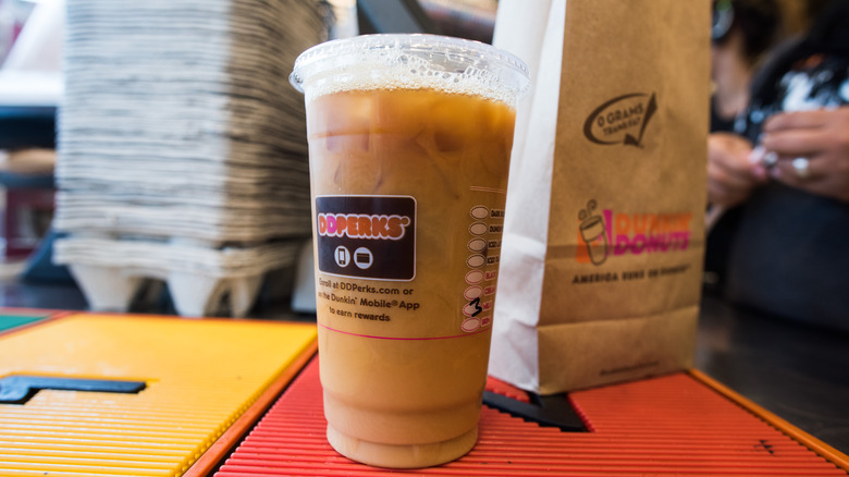 Dunkin' iced coffee on counter