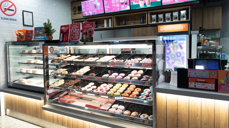 Dunkin' display case of donuts