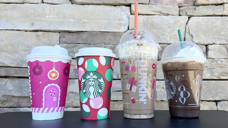 dunkin' vs starbucks hot and iced peppermint mochas