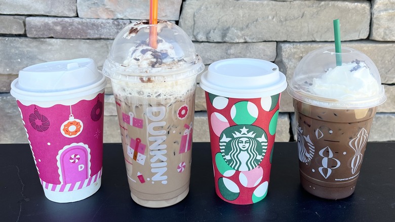 dunkin' vs starbucks hot and iced peppermint mochas