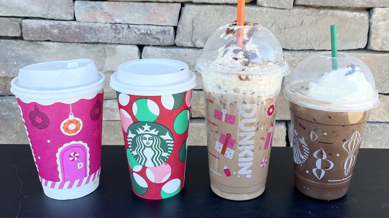 dunkin' vs starbucks hot and iced peppermint mochas