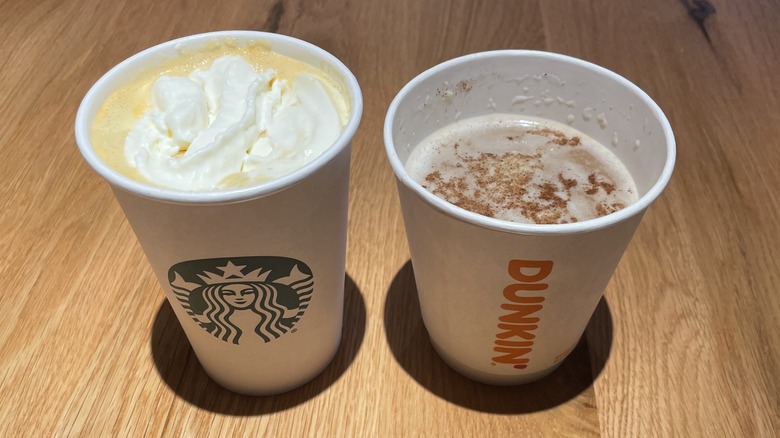 Starbucks and Dunkin' lattes
