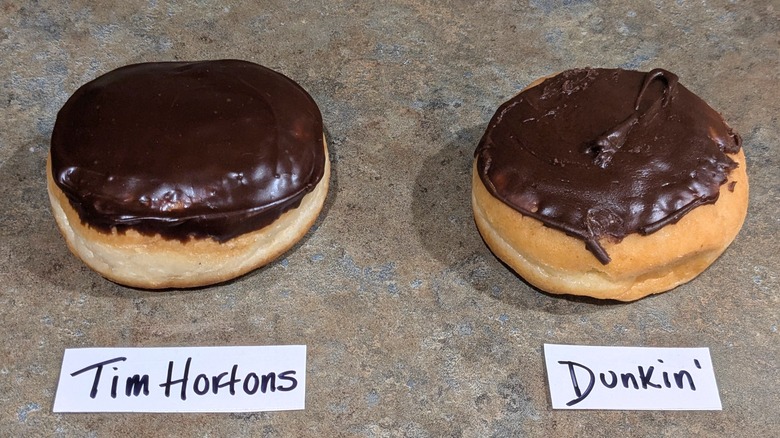 Tim Hortons Boston cream donut and Dunkin' Boston cream donut