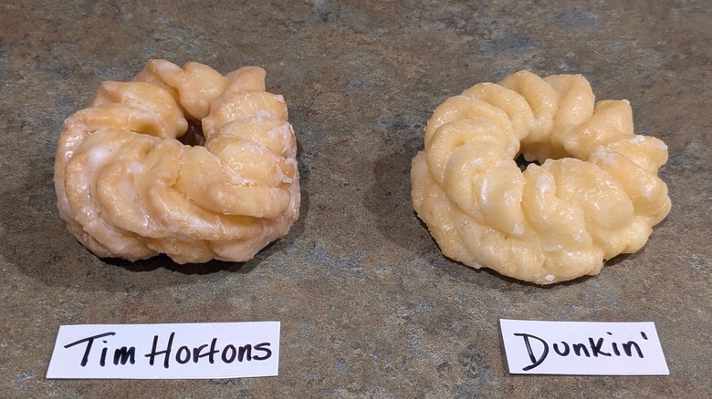 Tim Hortons French cruller and Dunkin' French cruller