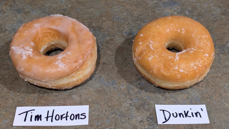 Tim Hortons glazed donut and Dunkin' glazed donut