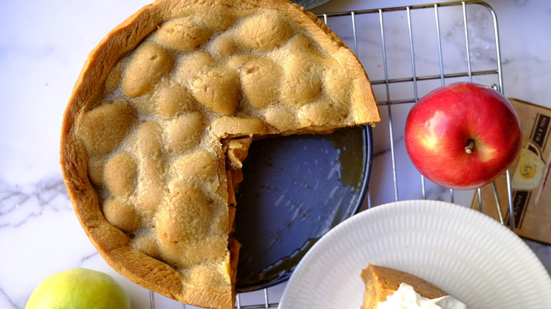 deep-dish apple pie in pan