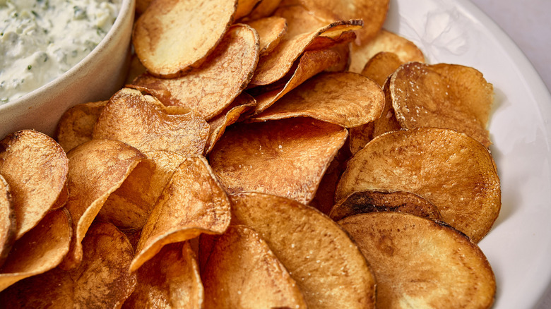 browned kettle chips on plate