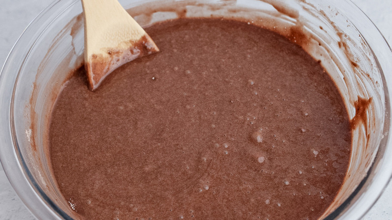 chocolate cake batter in bowl